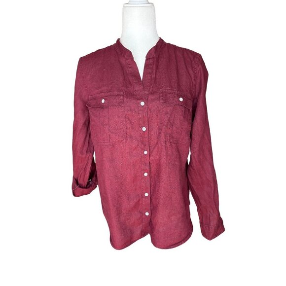 L. L. Bean Womens Burgundy Linen Long Sleeve Button-Down Shirt - Picture 1 of 7